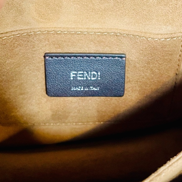 Fendi Kan Bag w/ Blue Scalloped Edging, Convertible Chain Strap & Suede Interior - Picture 14 of 15